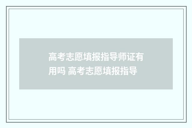 高考志愿填报指导师证有用吗 高考志愿填报指导