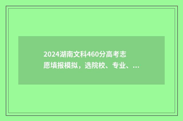 2024湖南文科460分高考志愿填报模拟，选院校、专业、职业指导 2024湖南文科460分