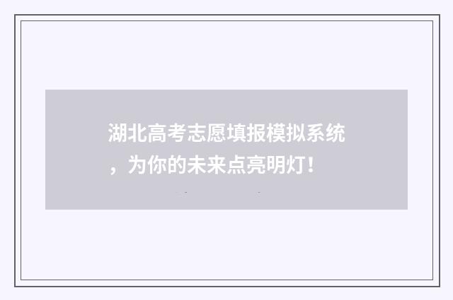 湖北高考志愿填报模拟系统，为你的未来点亮明灯！