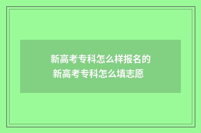 新高考专科怎么样报名的 新高考专科怎么填志愿
