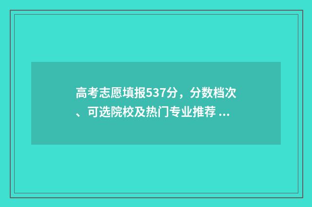高考志愿填报537分，分数档次、可选院校及热门专业推荐 高考志愿填报533