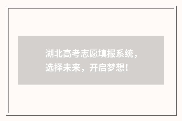湖北高考志愿填报系统，选择未来，开启梦想！