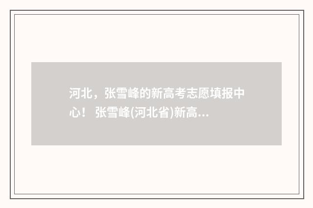 河北,张雪峰的新高考志愿填报中心! 张雪峰(河北省)新高考志愿填报讲座(八)