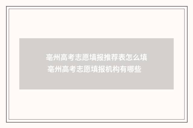 亳州高考志愿填报推荐表怎么填 亳州高考志愿填报机构有哪些