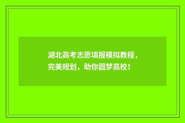 湖北高考志愿填报模拟教程，完美规划，助你圆梦高校！