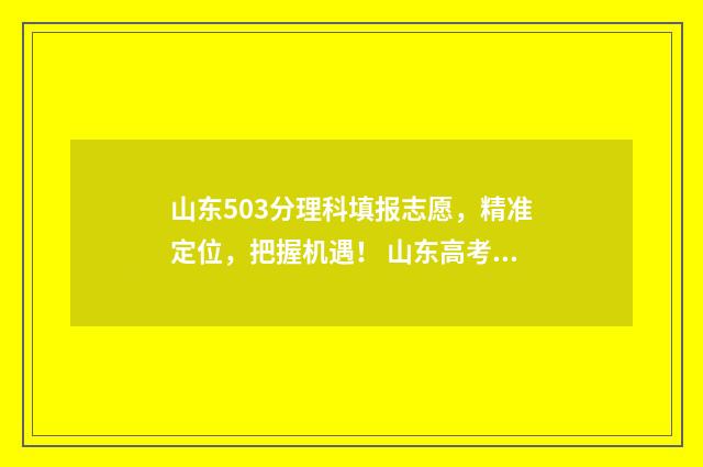 山东503分理科填报志愿，精准定位，把握机遇！ 山东高考503分能上几本