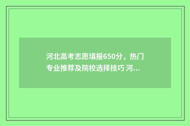 河北高考志愿填报650分，热门专业推荐及院校选择技巧 河北高考志愿填报辅助系统