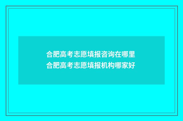 合肥高考志愿填报咨询在哪里 合肥高考志愿填报机构哪家好
