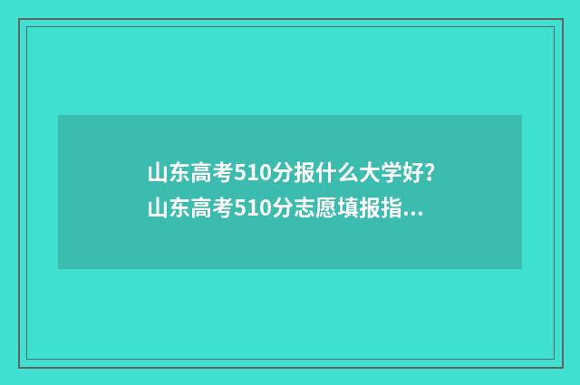 山东高考510分报什么大学好？山东高考510分志愿填报指导 山东高考510分是什么水平