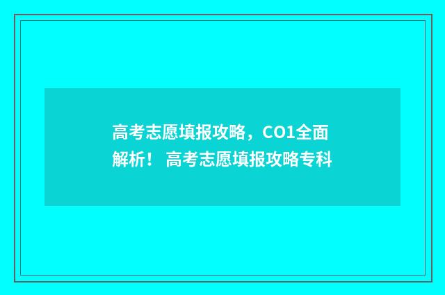 高考志愿填报攻略,CO1全面解析! 高考志愿填报攻略专科