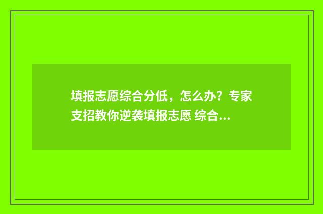 填报志愿综合分低，怎么办？专家支招教你逆袭填报志愿 综合评价报志愿