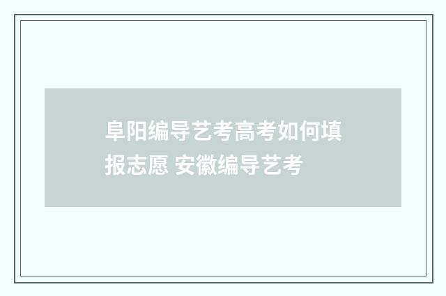 阜阳编导艺考高考如何填报志愿 安徽编导艺考