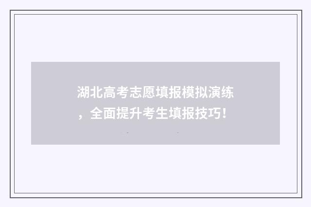 湖北高考志愿填报模拟演练,全面提升考生填报技巧!
