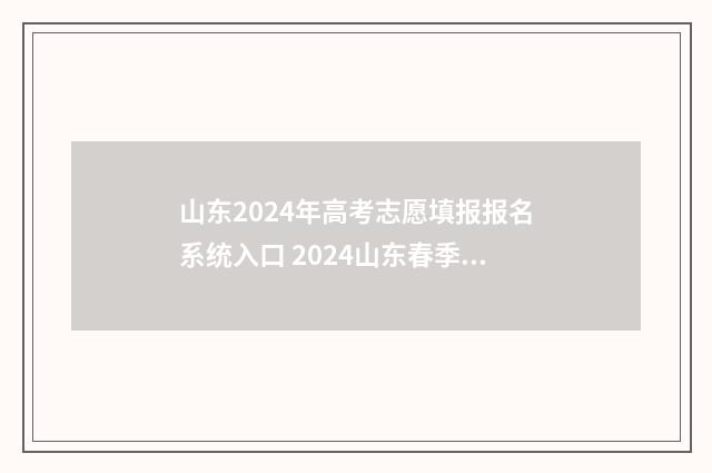 山东2024年高考志愿填报报名系统入口 2024山东春季高考