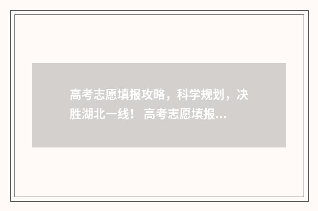 高考志愿填报攻略，科学规划，决胜湖北一线！ 高考志愿填报攻略河北