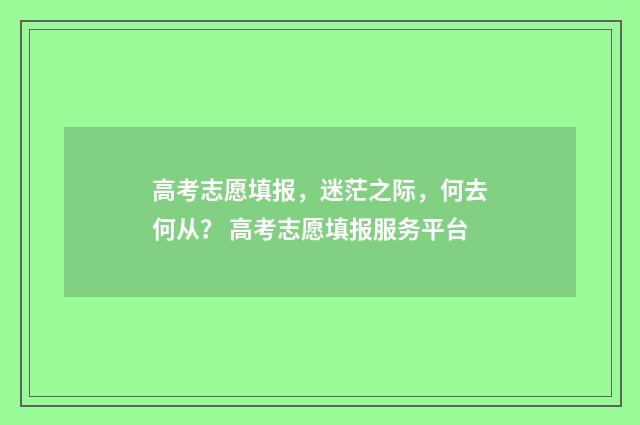 高考志愿填报，迷茫之际，何去何从？ 高考志愿填报服务平台