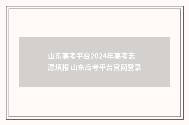 山东高考平台2024年高考志愿填报 山东高考平台官网登录