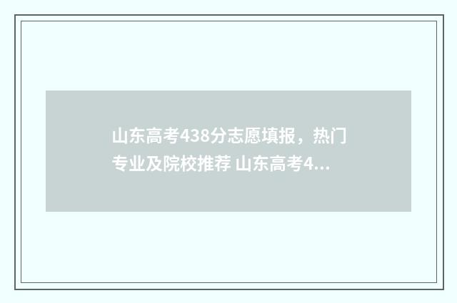 山东高考438分志愿填报,热门专业及院校推荐 山东高考443分