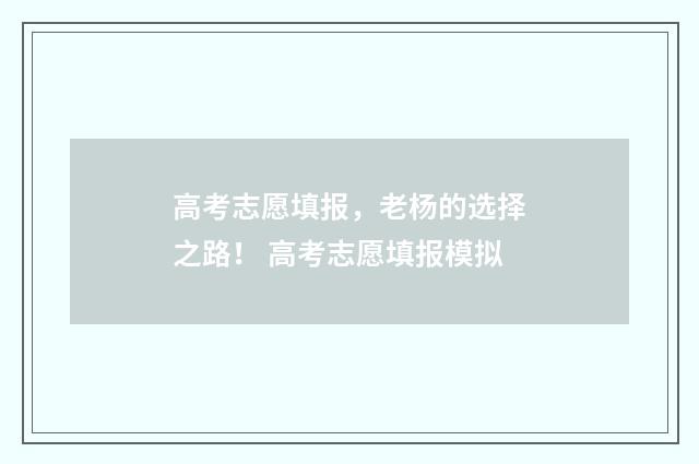 高考志愿填报,老杨的选择之路! 高考志愿填报模拟