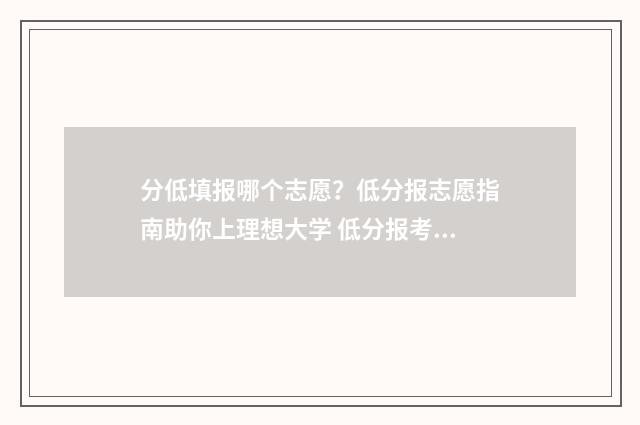 分低填报哪个志愿?低分报志愿指南助你上理想大学 低分报考好学校