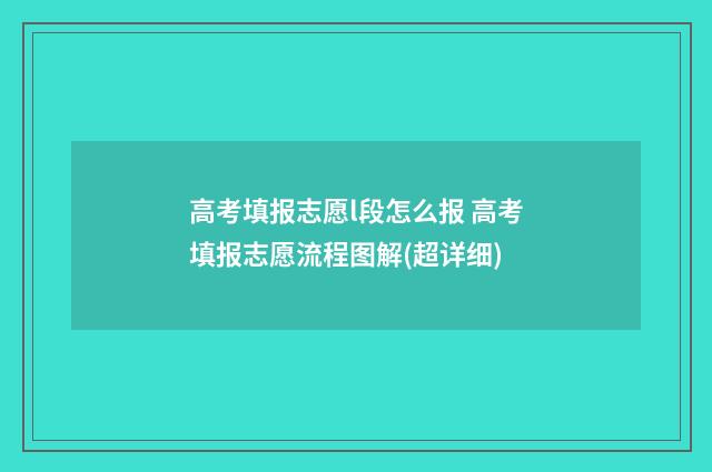 高考填报志愿l段怎么报 高考填报志愿流程图解(超详细)