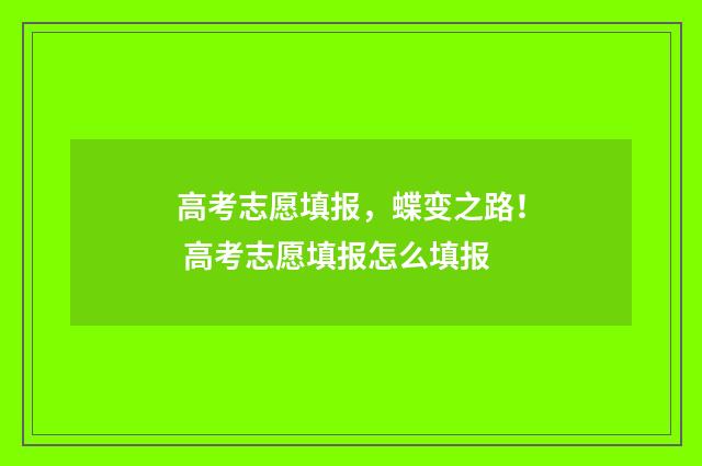 高考志愿填报,蝶变之路! 高考志愿填报怎么填报