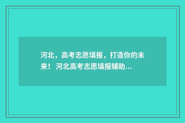 河北，高考志愿填报，打造你的未来！ 河北高考志愿填报辅助系统