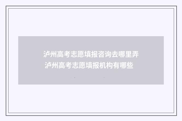 泸州高考志愿填报咨询去哪里弄 泸州高考志愿填报机构有哪些