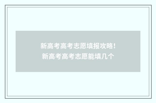 新高考高考志愿填报攻略！ 新高考高考志愿能填几个