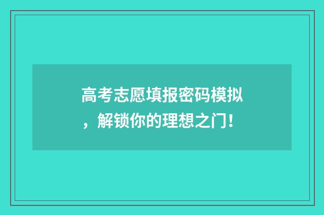 高考志愿填报密码模拟，解锁你的理想之门！