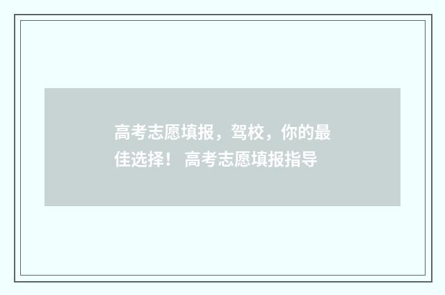 高考志愿填报，驾校，你的最佳选择！ 高考志愿填报指导