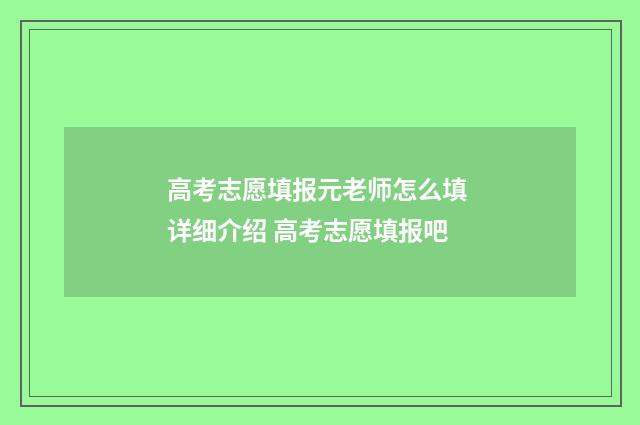 高考志愿填报元老师怎么填 详细介绍 高考志愿填报吧