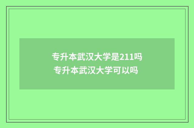专升本武汉大学是211吗 专升本武汉大学可以吗