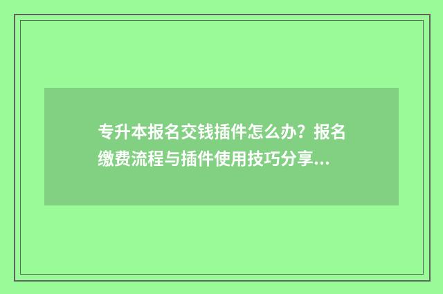 专升本报名交钱插件怎么办?报名缴费流程与插件使用技巧分享 专升本报名交钱交错了怎么办