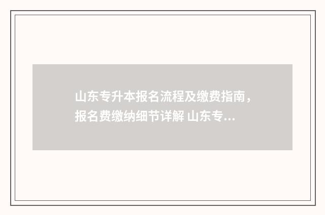 山东专升本报名流程及缴费指南，报名费缴纳细节详解 山东专升本报名费多少钱