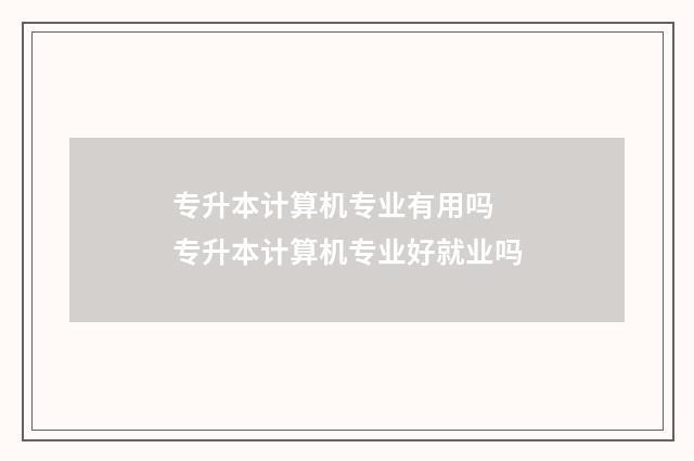 专升本计算机专业有用吗 专升本计算机专业好就业吗