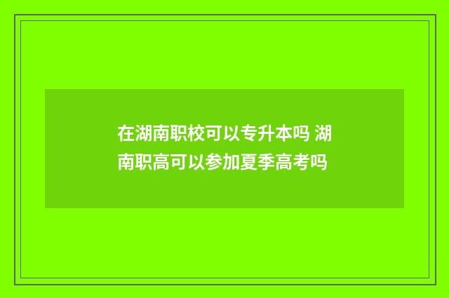 在湖南职校可以专升本吗 湖南职高可以参加夏季高考吗