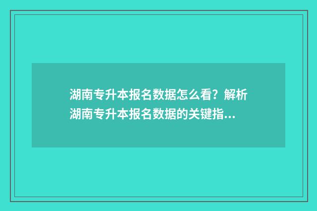 湖南专升本报名数据怎么看？解析湖南专升本报名数据的关键指标 湖南专升本报名时间2025