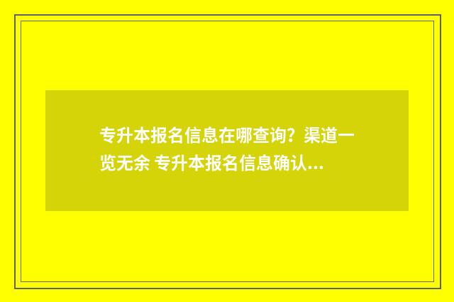 专升本报名信息在哪查询？渠道一览无余 专升本报名信息确认表在哪里打印