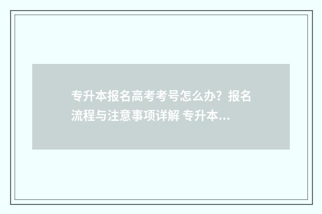 专升本报名高考考号怎么办?报名流程与注意事项详解 专升本 高考
