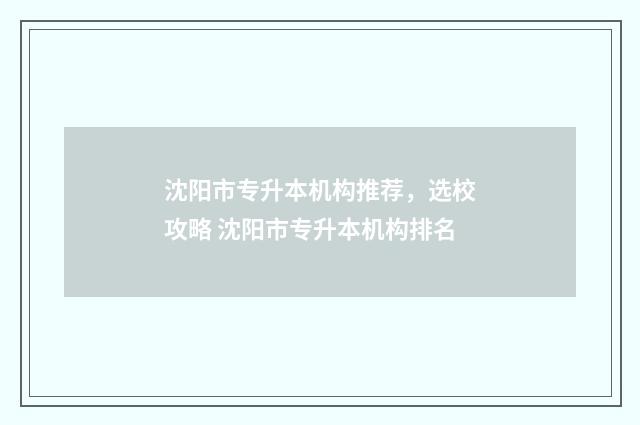 沈阳市专升本机构推荐,选校攻略 沈阳市专升本机构排名