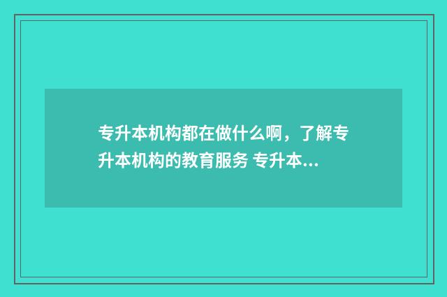 专升本机构都在做什么啊,了解专升本机构的教育服务 专升本机构在哪上课