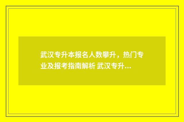 武汉专升本报名人数攀升,热门专业及报考指南解析 武汉专升本报名入口官网2024报名时间