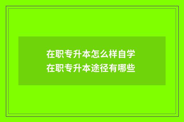 在职专升本怎么样自学 在职专升本途径有哪些