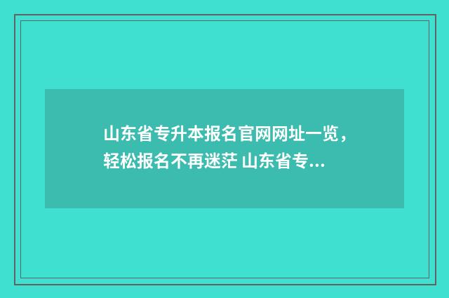 山东省专升本报名官网网址一览,轻松报名不再迷茫 山东省专升本报名时间2024