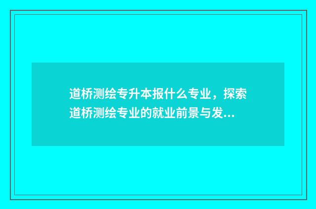 道桥测绘专升本报什么专业，探索道桥测绘专业的就业前景与发展方向 道路桥梁工程技术专升本考什么