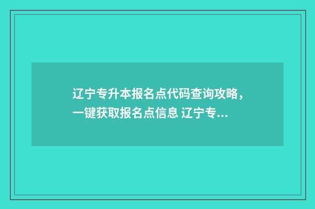 辽宁专升本报名点代码查询攻略，一键获取报名点信息 辽宁专升本报名入口官网2025