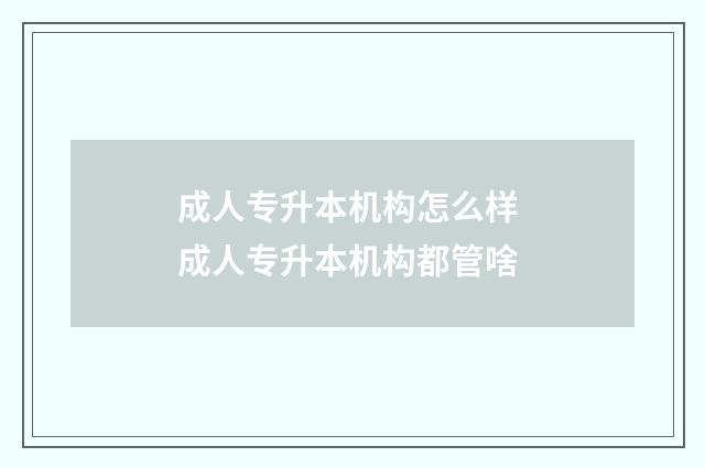 成人专升本机构怎么样 成人专升本机构都管啥