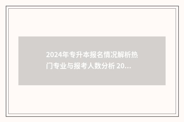 2024年专升本报名情况解析热门专业与报考人数分析 2024年专升本报名时间河北省