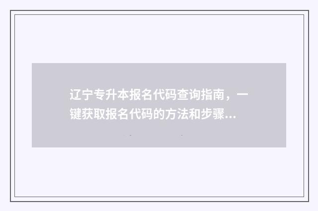 辽宁专升本报名代码查询指南,一键获取报名代码的方法和步骤 辽宁专升本报名入口官网2024报名时间